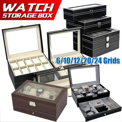 6/10/12/20/24 Grids Watch Jewelry Storage Holder Box Wrist Watches Display Case • £17.99