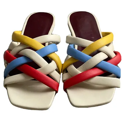 $195 • Buy Staud Deepwater Unique Padded Sandals Size 37 Sample Size Creme/multi Color