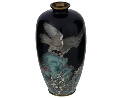 Antique Meiji Silver Wire Japanese Cloisonne Vase With Eagle And Dragon Over Wav • $5000