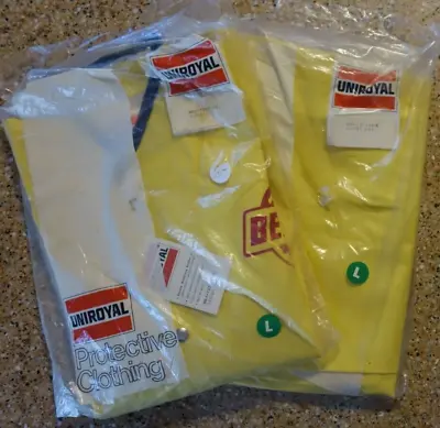 VINTAGE RAIN SUIT - LARGE YELLOW UNIROYAL Protective BECHTEL RAYNSTER RANGER NOS • $99.99