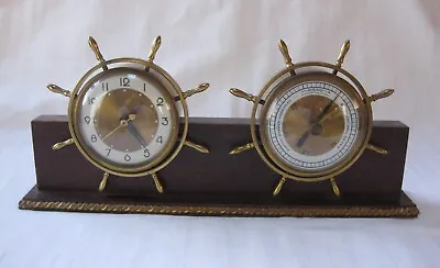 Vintage Salem Nautical Ships Wheel Clock & Barometer Electric Desk Mantel Clock • $15.99