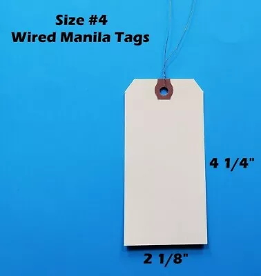 Pack Of 100 Size 4 Manila Inventory Shipping Hang Tags With Wire 4 1/4  X 2 1/8  • $11.49