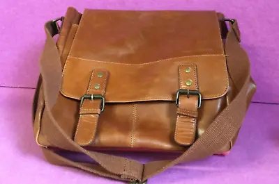 £10 • Buy Rocha John Roch Satchel Tan Leather Bag 2 Inside Pockets Canvass Strap T6353