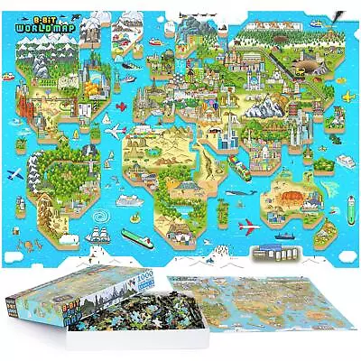 Adult Jigsaw Puzzle 8-bit World Map 1000 Pieces Level 3 100% Recycled Card • £9.99