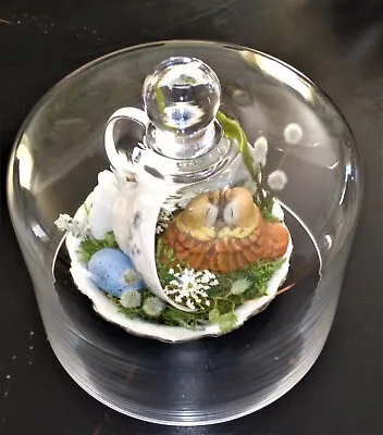 Vintage Teacup Cloche/dome And Birds With Egg:   The Lovebirds:  Expecting.  • $19.99