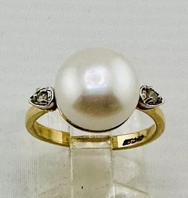 14K Yellow Gold Diamond And Mabe Pearl Ring Size 6.5 3.8 Grams • $43