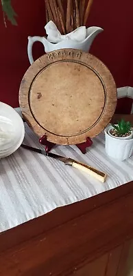 Antique Carved Wood English Round Bread Board 10 3/4  Original Patina Farm House • $225