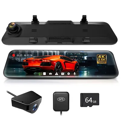 WOLFBOX 12  Rear View Mirror Dash Camera Front And Rear 4K+2.5K Car Dash Cam GPS • £209.99