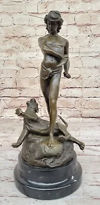 Elegant Rare European Warrior Mountain Lion Bronze Nude Statue Sculpture • $299