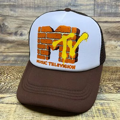 MTV Brick Mens Trucker Hat Brown Snapback Retro 90s Logo Throwback Baseball Cap • $19.99