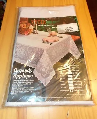 $24.99 • Buy Vintage NOS White Tablecloth-Organdy Applique Lace Look Vinyl 60 X90  Tears Pack