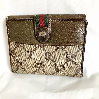 Vintage GUCCI Sherry Line Purse Bi-Fold Wallet Brown Authentic From JAPAN • $89.99