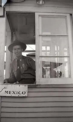 VINTAGE B/W PHOTO NEGATIVE - Border Agent In Booth - Crossing Into Mexico • $40