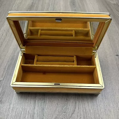 Vintage Gold Velvet Fabric Jewellery Box Rectangular Made In Japan • $51.68