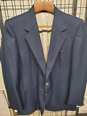 Vintage Lanvin 100% Wool Hopsack Blazer Mens 36R Solid Blue Gold Buttons MINT • $79.97