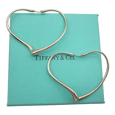 Tiffany & Co. Medium Open Heart Hoop  Elsa Peretti Earrings Silver 2” 9.5g • $338