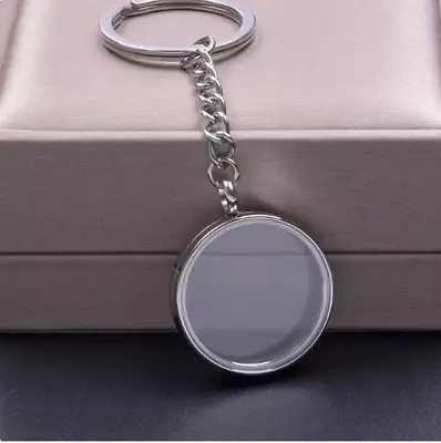 Round Glass Stainless Steel Keychain Holds Coins Charms 25 Mm Handbag Key Holder • $4.45