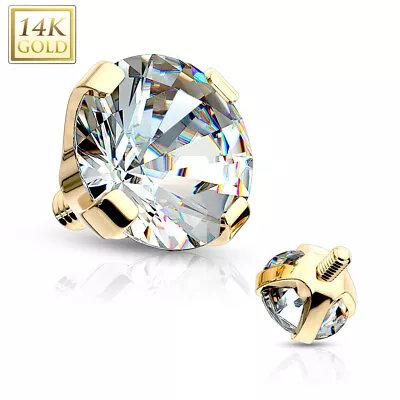 14K Solid Yellow Gold Round Prong CZ Gem Micro Dermal Anchor Top 14g • $39.95