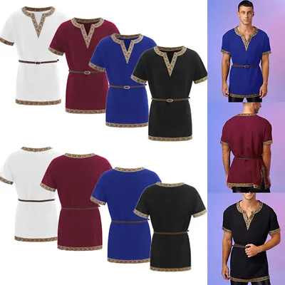 Mens Medieval Renaissance Shirt Tops Tunic Retro Gown Halloween Cosplay Costumes • $17.38