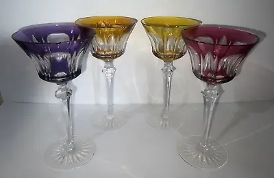 4 X Vintage German Coloured Crystal Stemmed Wine Goblet/Glasses • £20