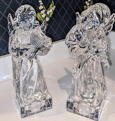 Set Of 2  Mikasa Full Lead Crystal Herald Angels Harp & Violin 8½  Germany • $50