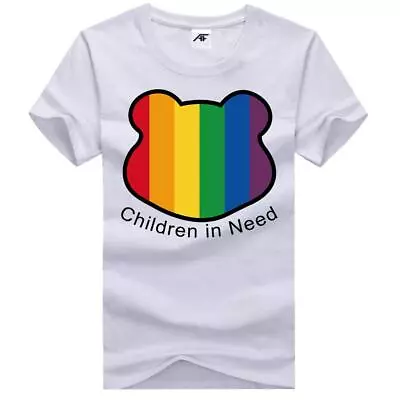 £9.98 • Buy Men's Printed Rainbow Children In Need T-Shirts Crew Neck Short Sleeves Tees