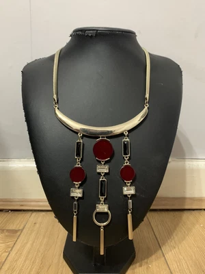 £5.99 • Buy Collar Length Gold Toned Flat Snake Chain Drop Tassel Bib Necklace Modern