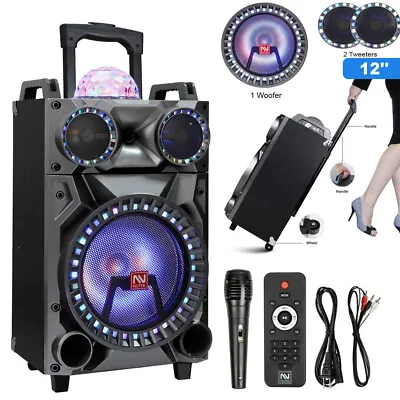 Bluetooth Portable Karaoke Machine PA System Speaker 12  Woofer DJ Light W/ Mic • $129.99