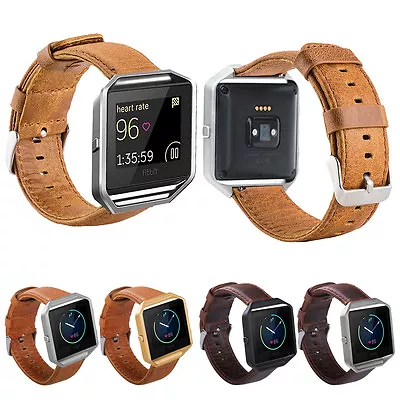 Genuine Leather Watch Band Strap + Metal Frame For Fitbit Blaze Fitness Tracker • $29.10