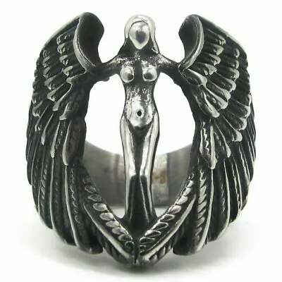 Mens Feather MC Biker Angel Wing Ring Stainless Steel Silver Size 7-15 Women • $7.99