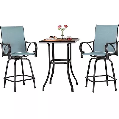 3Pcs Outdoor Patio Bar Set Textilene Swivel Bar Height Patio Chairs & Bar Table • $279.99