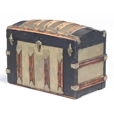 Late Victorian Metal-Clad And Slatted Wood Dome Top Steamer Trunk • $474.99