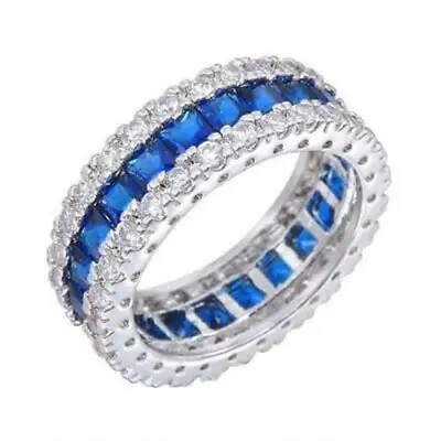 $57.11 • Buy 3CT Princess-Cut Lab Created Sapphire Men's Band Ring 14K White Gold Finish
