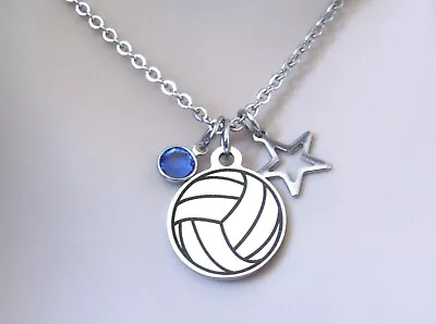 Volleyball Necklace With Star Charm & Birthstone Sports Jewelry Volleyball Star • $24