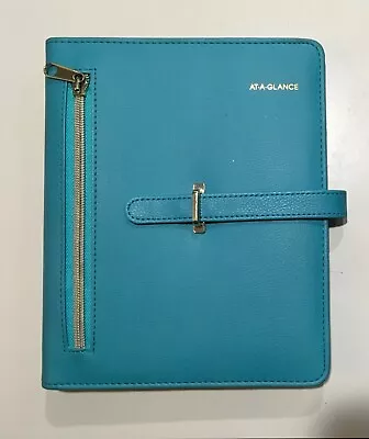 At-a-Glance Organizer Planner Turquoise Faux Leather Open Sided 7 Ring Classic • $34.99