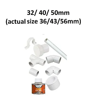  Solvent Weld Waste Pipe Fittings In White 32/ 40/ 50mm (actual Size 36/43/56mm) • £1.49