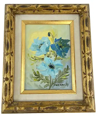 Vintage Framed Flowers Wall Art Oil Painting Signed 7  X 4.5  (inside) • $35.97