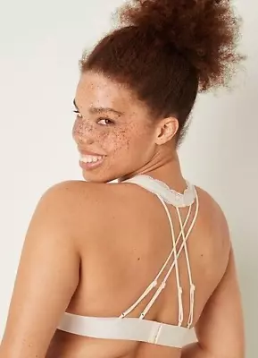 £11.95 • Buy Victoria’s Secret Pink Ivory Lace Strappy Back Halterneck Halter Bralette M BNWT