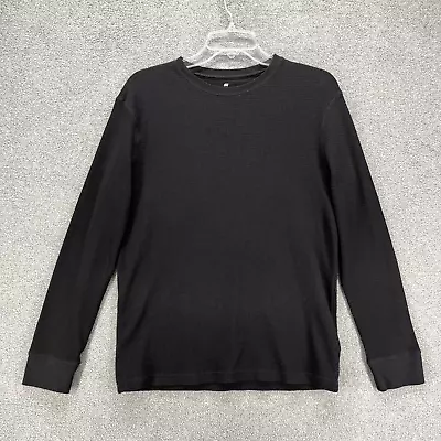 H&M Shirt Mens Medium Black Slim Fit Waffled Jersey Crew Neck Long Sleeve • $16.99