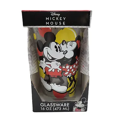 Disney Minnie Mouse Mickey Mouse Glassware 16 Oz Glass Cup Mug Kissing  • $3.55