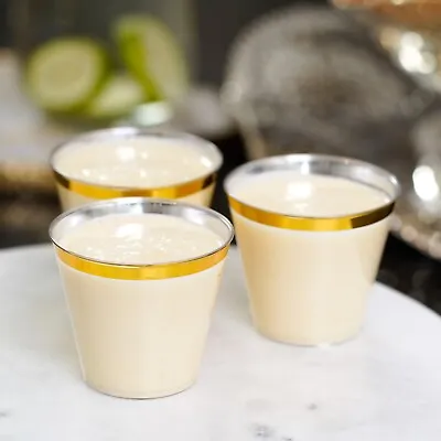 Dessert Plastic Cups With Gold Rim 50 Pack Elegant Small Drinking Clear Cups 5oz • $12.42