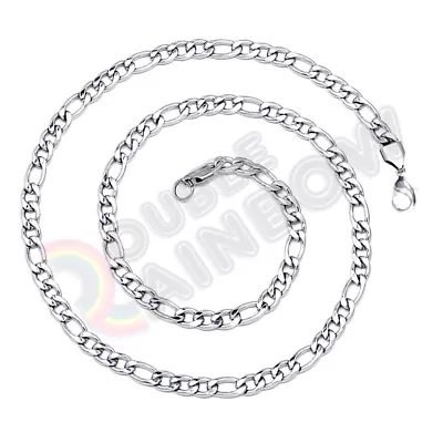 Men Women Figaro Necklace Chain Stainless Steel Gold/Black Plated 3mm-12mm Link • $9.98