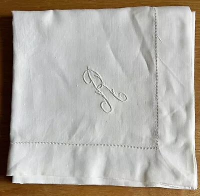 White Linen Table Cloth Topper Monogram R 35  Sq • $9.99