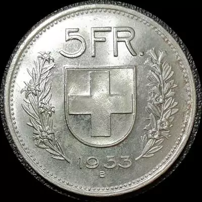Switzerland 1953-B  Silver 5 Francs NICE!! BU Old World Coin #3782 • $39.99