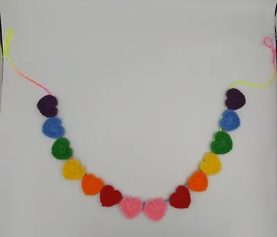 £9.99 • Buy Rainbow Heart Bunting Handmade Crochet Nursery Party Baby Shower Bedroom