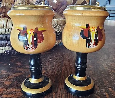 Steer Head Wooden Western Cowboy  Salt And Pepper Shakers Napco  Vintage  • $24.99