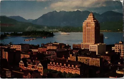 Canada Postcard: The Marine Building In North Shore Mountains In Vancouver BC • $2