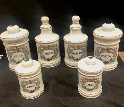 $149.99 • Buy Lot Of 6 Antique Anchor Wings Porcelain Apothecary Medicine Jars