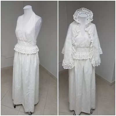 Vtg VICKY VAUGHN 70's White Halter Maxi Eyelet Dress 468 Wedding Beach W Wrap  • $151.99