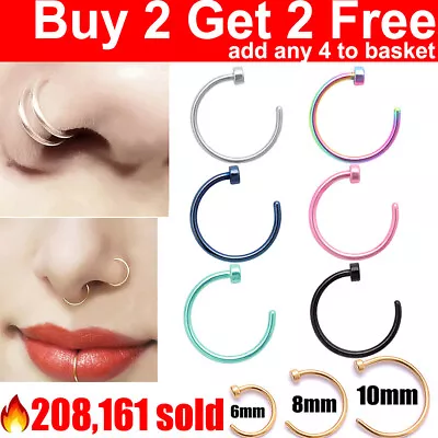 Nose Ring Surgical Steel Fake Nose Rings Hoop Lip Nose Rings Small Thin Piercing • £0.99